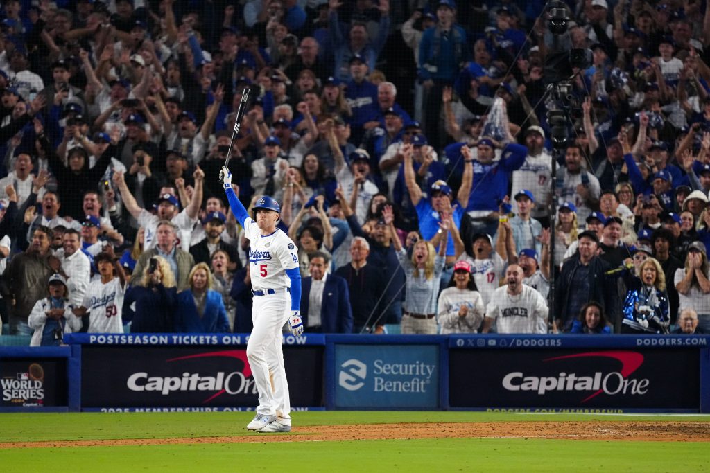 Los Angeles Dodgers first baseman Freddie Freeman hits a walk off grand slam to win Game 1 of the World Series in "Fight for Glory: 2024 World Series,” premiering globally on March 28, 2025 on Apple TV+.