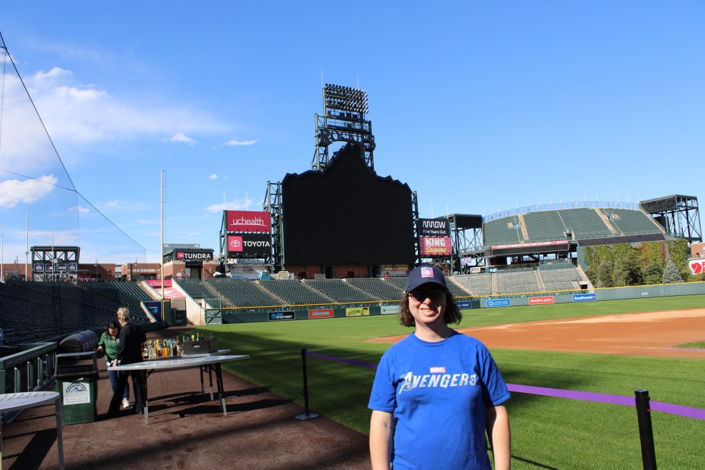 Danielle Solzman poses at Coors Field.
